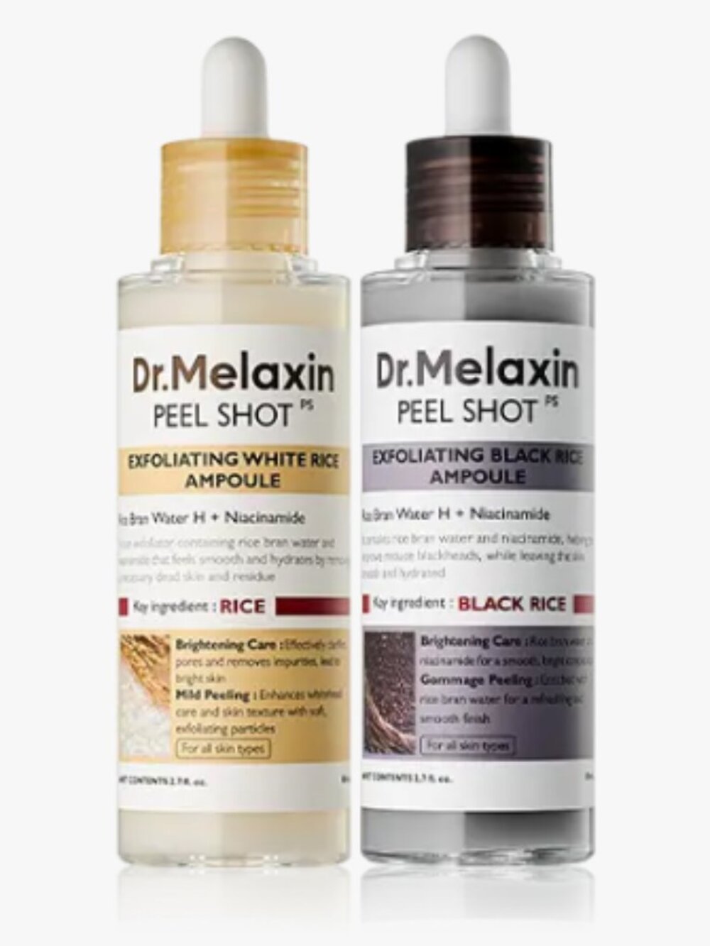 Dr.Melaxin  Peel Shot Glow Rice Ampoule Duo - Peel Shot Gentle Exfoliator for Gl